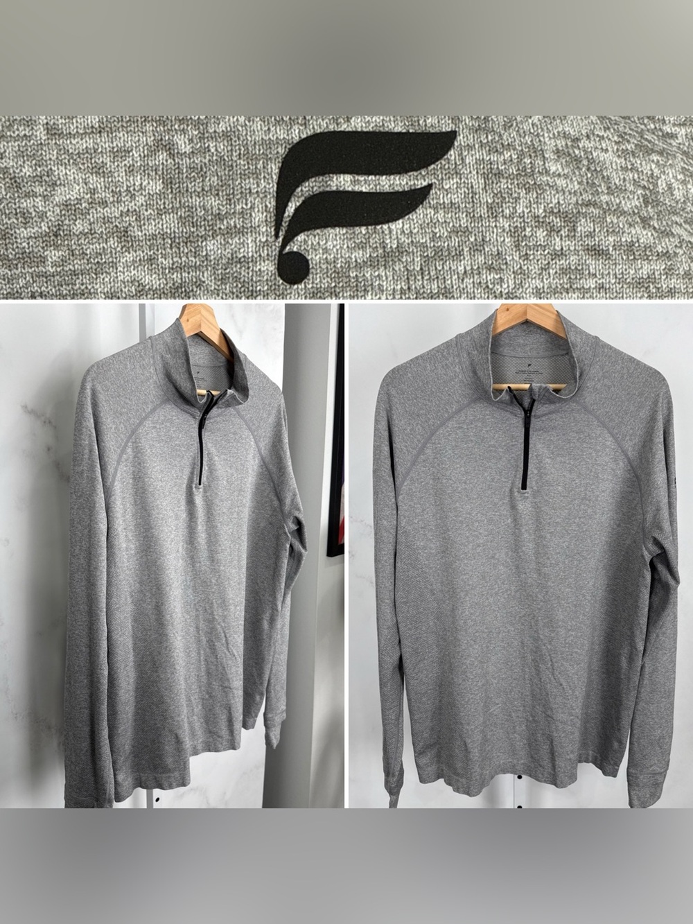 Fabletics Pullover Mens L Gray 1/4 Zip Performance Athletic Long Sleeve